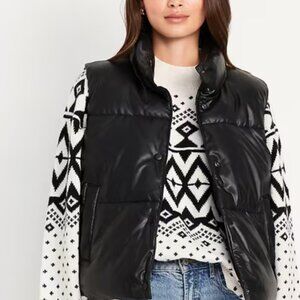Old Navy - Faux-Leather Puffer Vest size small